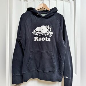 Roots Black Cotton Blend Hoodie. Size Large